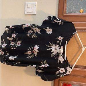 Black pink rose blouse